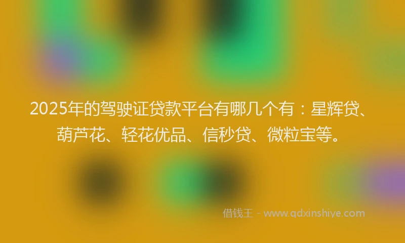 2025年的驾驶证贷款平台有哪几个有：星辉贷、葫芦花、轻花优品、信秒贷、微粒宝等。