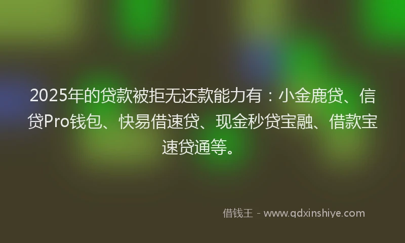 2025年的贷款被拒无还款能力有：小金鹿贷、信贷Pro钱包、快易借速贷、现金秒贷宝融、借款宝速贷通等。