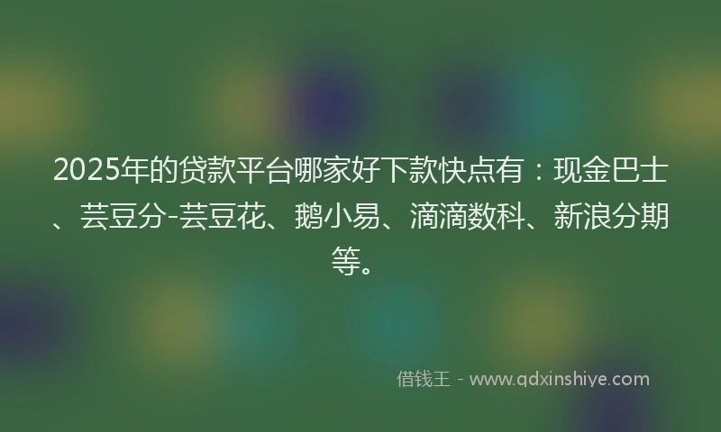 2025年的贷款平台哪家好下款快点有：现金巴士、芸豆分-芸豆花、鹅小易、滴滴数科、新浪分期等。