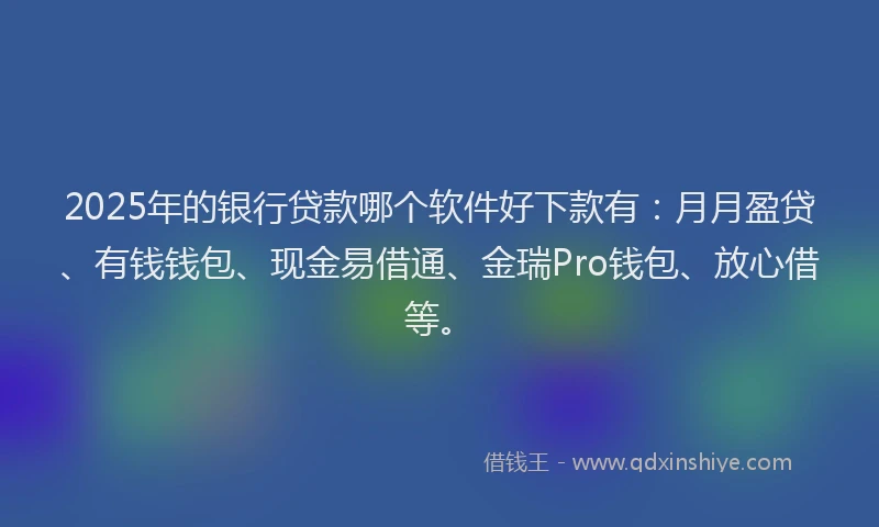 2025年的银行贷款哪个软件好下款有：月月盈贷、有钱钱包、现金易借通、金瑞Pro钱包、放心借等。