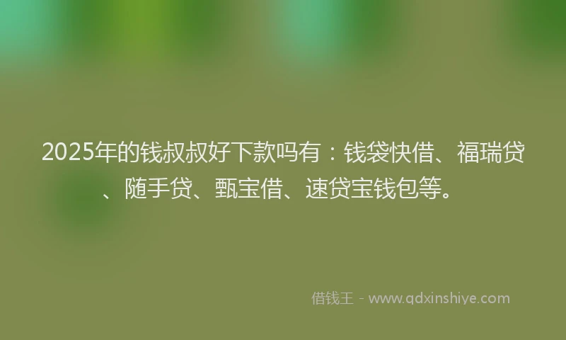 2025年的钱叔叔好下款吗有：钱袋快借、福瑞贷、随手贷、甄宝借、速贷宝钱包等。