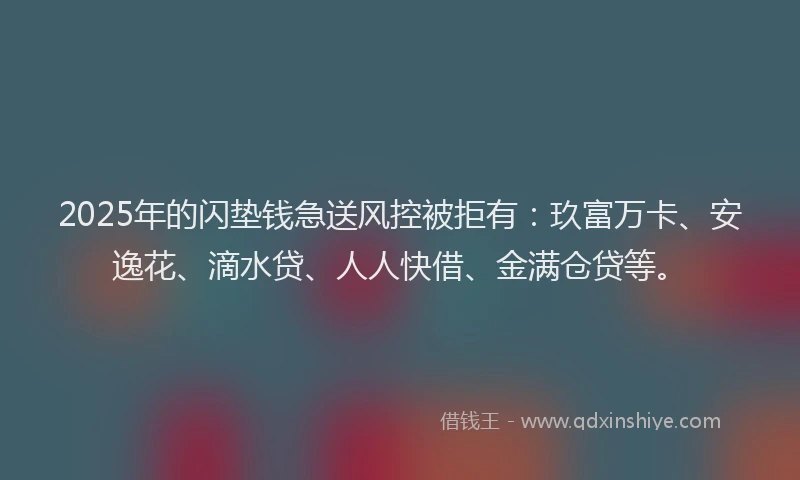 2025年的闪垫钱急送风控被拒有：玖富万卡、安逸花、滴水贷、人人快借、金满仓贷等。