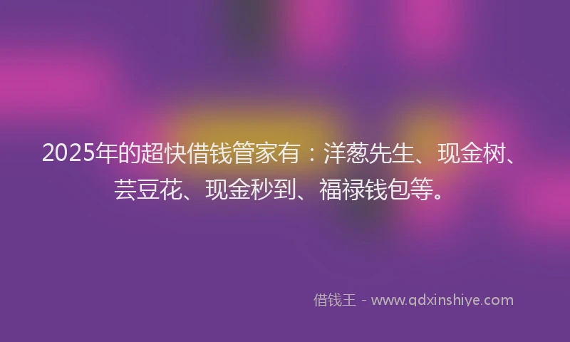 2025年的超快借钱管家有：洋葱先生、现金树、芸豆花、现金秒到、福禄钱包等。