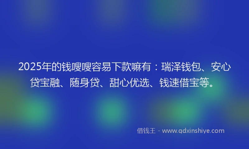 2025年的钱嗖嗖容易下款嘛有：瑞泽钱包、安心贷宝融、随身贷、甜心优选、钱速借宝等。