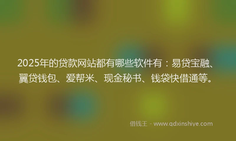 2025年的贷款网站都有哪些软件有：易贷宝融、翼贷钱包、爱帮米、现金秘书、钱袋快借通等。