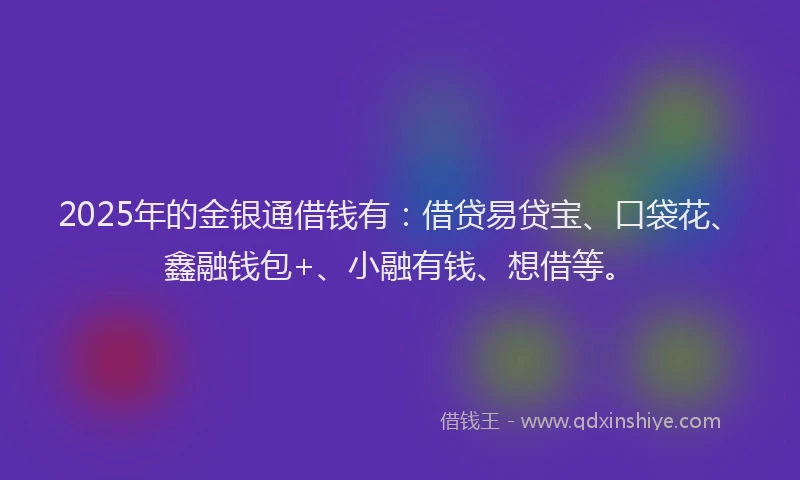 2025年的金银通借钱有：借贷易贷宝、口袋花、鑫融钱包+、小融有钱、想借等。