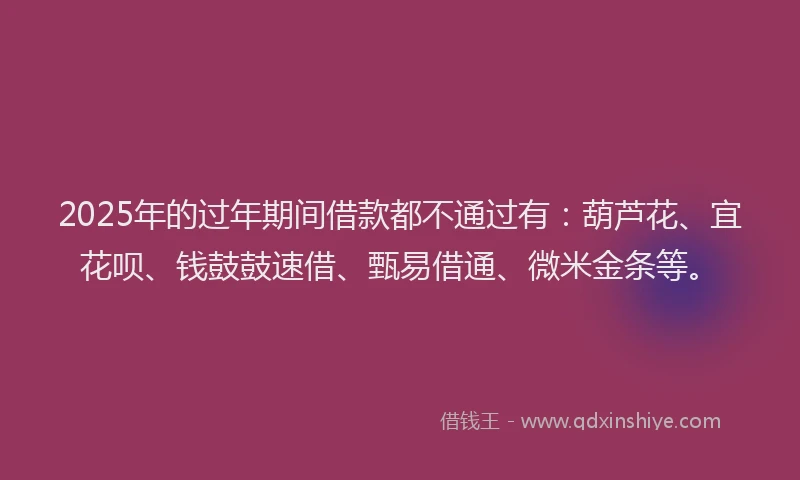 2025年的过年期间借款都不通过有：葫芦花、宜花呗、钱鼓鼓速借、甄易借通、微米金条等。