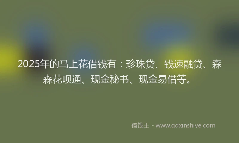2025年的马上花借钱有：珍珠贷、钱速融贷、森森花呗通、现金秘书、现金易借等。