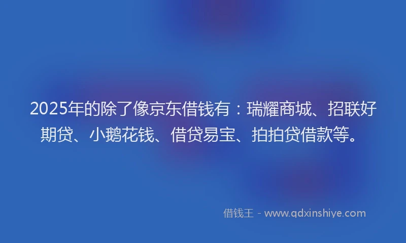 2025年的除了像京东借钱有:瑞耀商城、招联好期贷、小鹅花钱、借贷易宝、拍拍贷借款等。