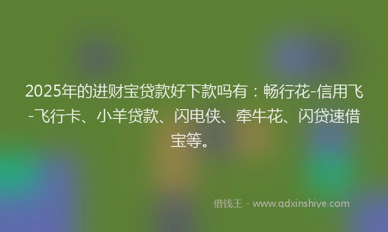 2025年的进财宝贷款好下款吗有：畅行花-信用飞-飞行卡、小羊贷款、闪电侠、牵牛花、闪贷速借宝等。