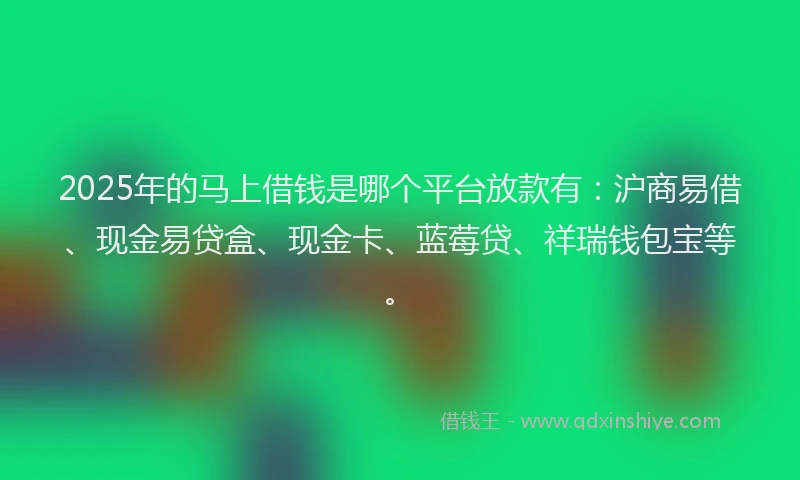 2025年的马上借钱是哪个平台放款有：沪商易借、现金易贷盒、现金卡、蓝莓贷、祥瑞钱包宝等。