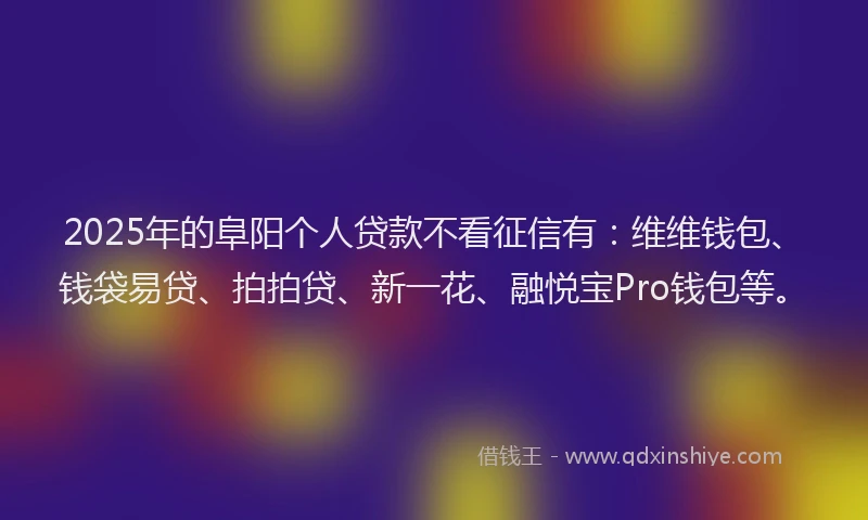 2025年的阜阳个人贷款不看征信有：维维钱包、钱袋易贷、拍拍贷、新一花、融悦宝Pro钱包等。