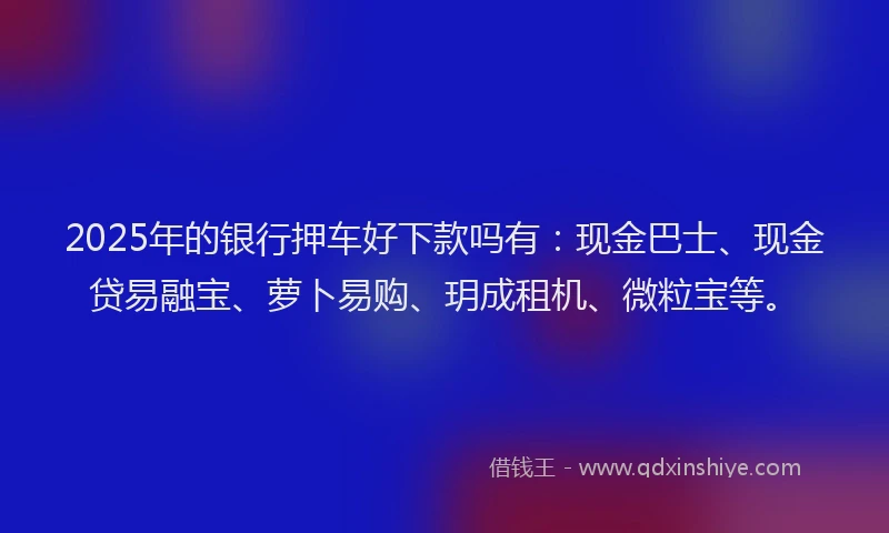 2025年的银行押车好下款吗有：现金巴士、现金贷易融宝、萝卜易购、玥成租机、微粒宝等。