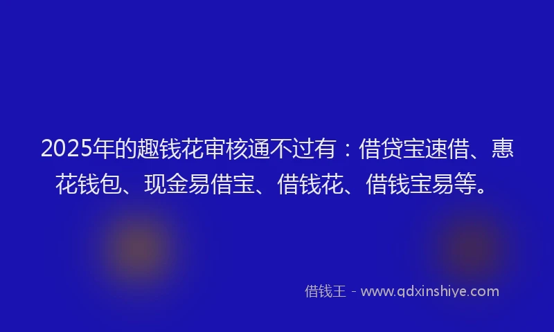 2025年的趣钱花审核通不过有：借贷宝速借、惠花钱包、现金易借宝、借钱花、借钱宝易等。