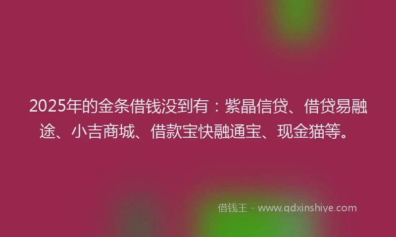 2025年的金条借钱没到有：紫晶信贷、借贷易融途、小吉商城、借款宝快融通宝、现金猫等。
