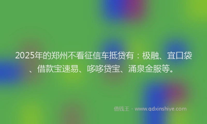 2025年的郑州不看征信车抵贷有：极融、宜口袋、借款宝速易、哆哆贷宝、涌泉金服等。