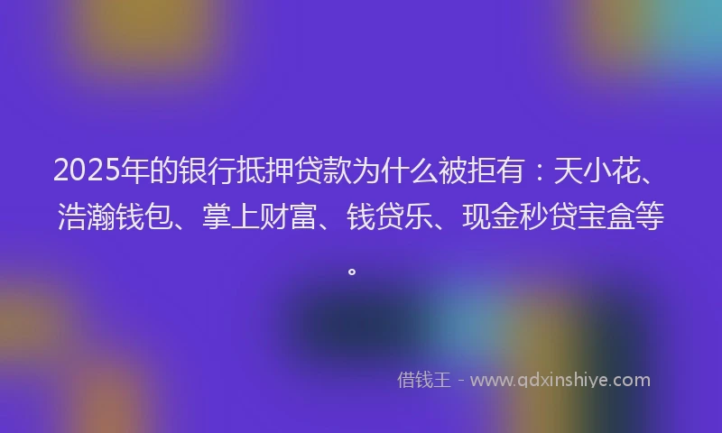 2025年的银行抵押贷款为什么被拒有：天小花、浩瀚钱包、掌上财富、钱贷乐、现金秒贷宝盒等。