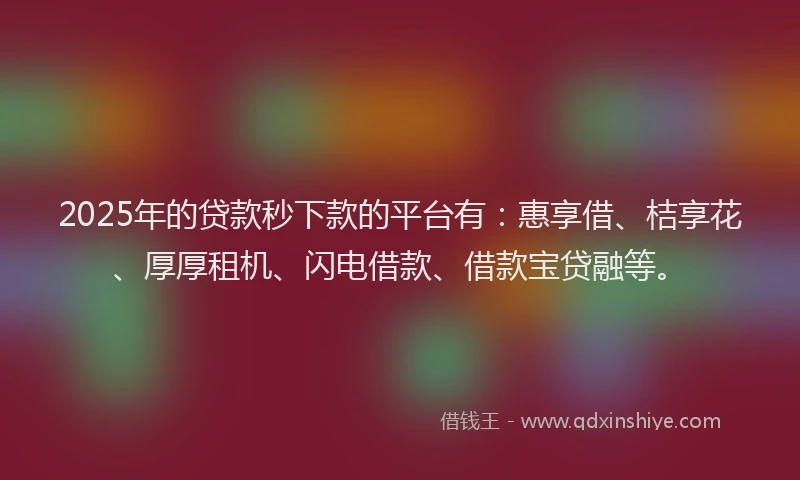 2025年的贷款秒下款的平台有：惠享借、桔享花、厚厚租机、闪电借款、借款宝贷融等。
