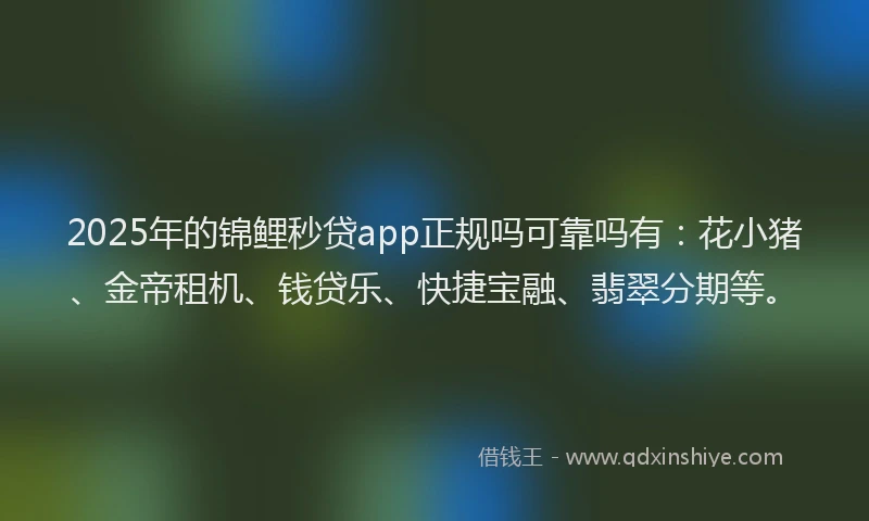2025年的锦鲤秒贷app正规吗可靠吗有：花小猪、金帝租机、钱贷乐、快捷宝融、翡翠分期等。