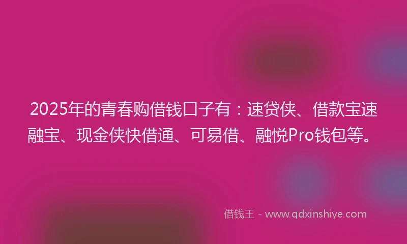2025年的青春购借钱口子有：速贷侠、借款宝速融宝、现金侠快借通、可易借、融悦Pro钱包等。