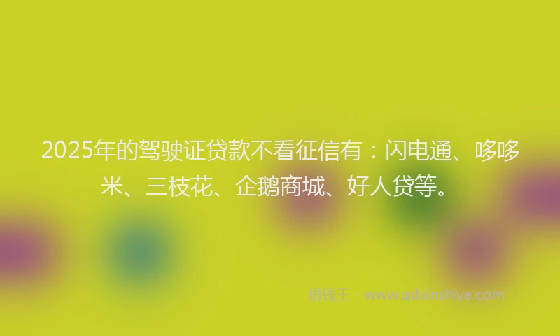 2025年的驾驶证贷款不看征信有：闪电通、哆哆米、三枝花、企鹅商城、好人贷等。