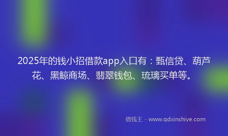 2025年的钱小招借款app入口有：甄信贷、葫芦花、黑鲸商场、翡翠钱包、琉璃买单等。