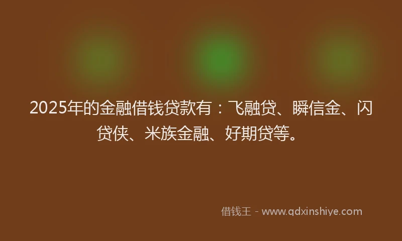 2025年的金融借钱贷款有：飞融贷、瞬信金、闪贷侠、米族金融、好期贷等。