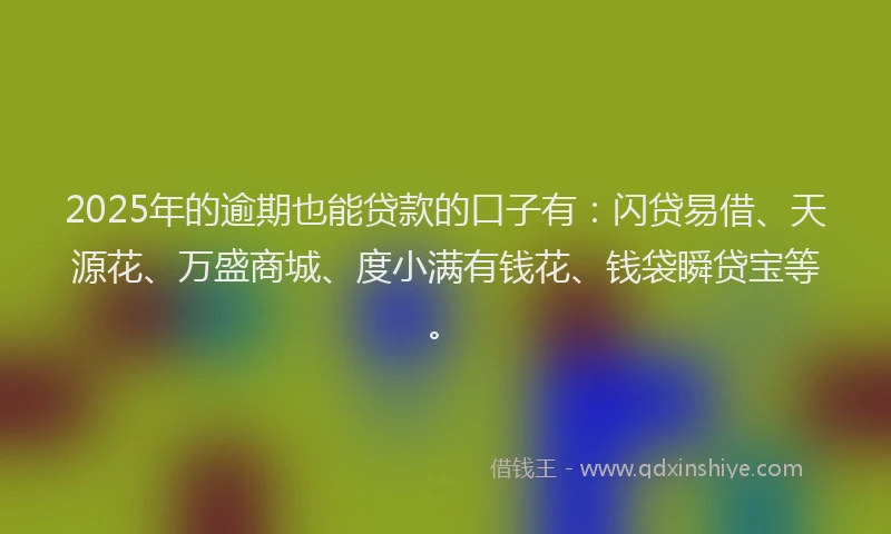 2025年的逾期也能贷款的口子有：闪贷易借、天源花、万盛商城、度小满有钱花、钱袋瞬贷宝等。