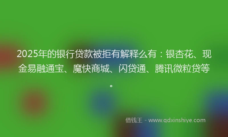 2025年的银行贷款被拒有解释么有：银杏花、现金易融通宝、魔快商城、闪贷通、腾讯微粒贷等。