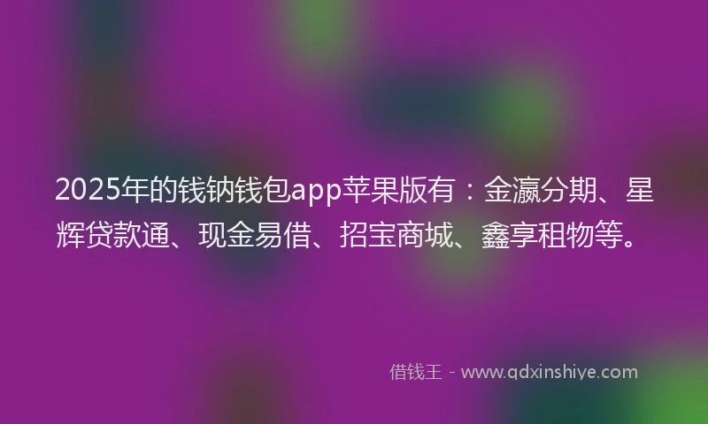 2025年的钱钠钱包app苹果版有：金瀛分期、星辉贷款通、现金易借、招宝商城、鑫享租物等。