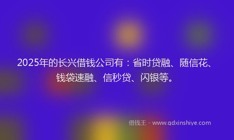 2025年的长兴借钱公司有：省时贷融、随信花、钱袋速融、信秒贷、闪银等。
