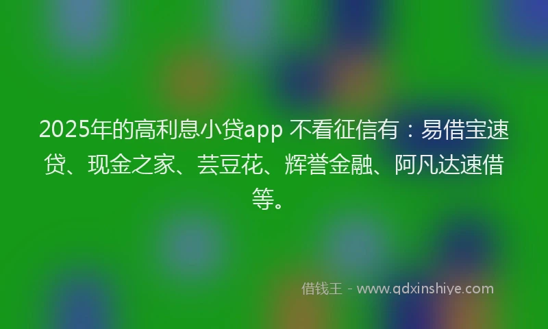 2025年的高利息小贷app 不看征信有：易借宝速贷、现金之家、芸豆花、辉誉金融、阿凡达速借等。