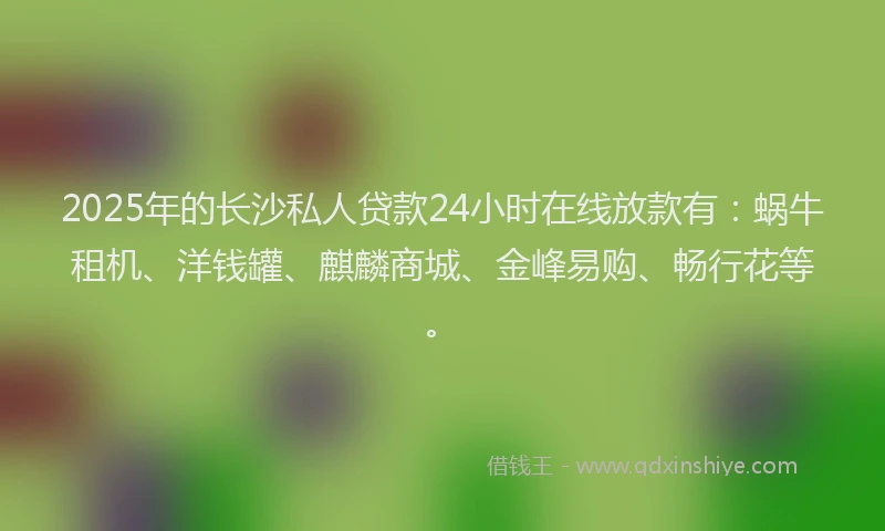 2025年的长沙私人贷款24小时在线放款有：蜗牛租机、洋钱罐、麒麟商城、金峰易购、畅行花等。
