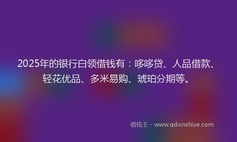 2025年的银行白领借钱有：哆哆贷、人品借款、轻花优品、多米易购、琥珀分期等。