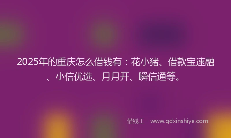 2025年的重庆怎么借钱有：花小猪、借款宝速融、小信优选、月月开、瞬信通等。