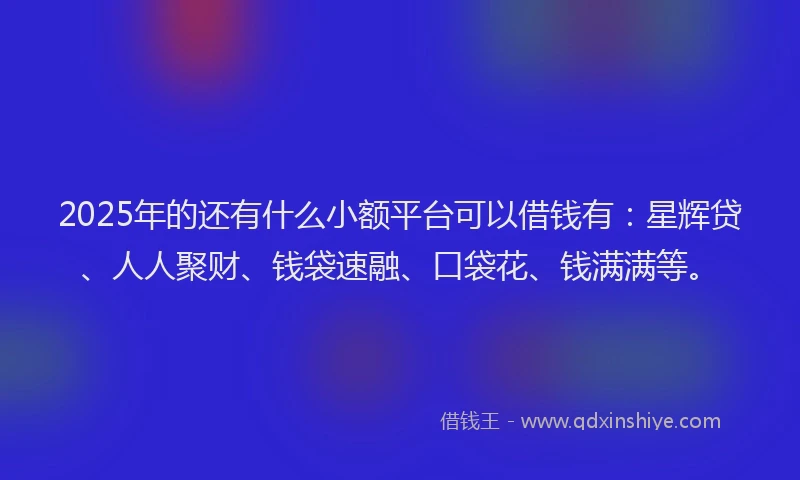 2025年的还有什么小额平台可以借钱有：星辉贷、人人聚财、钱袋速融、口袋花、钱满满等。