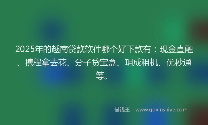 2025年的越南贷款软件哪个好下款有：现金直融、携程拿去花、分子贷宝盒、玥成租机、优秒通等。
