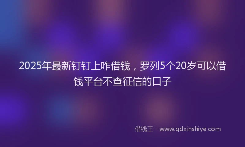 2025年最新钉钉上咋借钱，罗列5个20岁可以借钱平台不查征信的口子