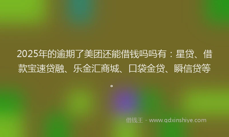 2025年的逾期了美团还能借钱吗吗有：星贷、借款宝速贷融、乐金汇商城、口袋金贷、瞬信贷等。