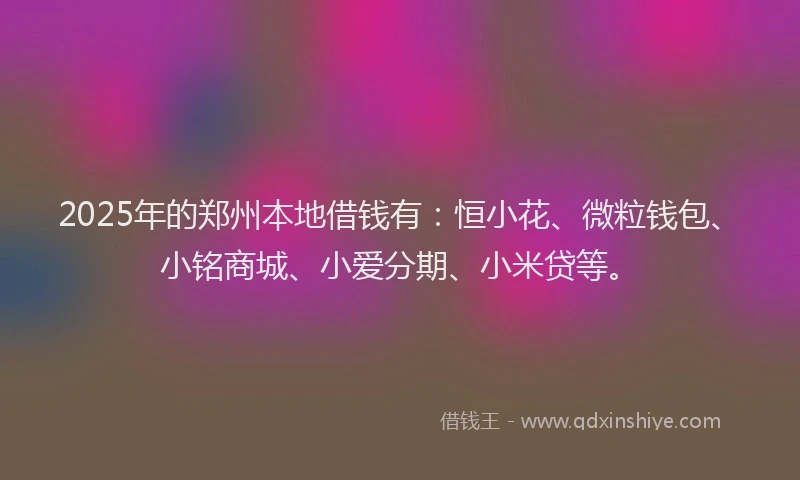 2025年的郑州本地借钱有：恒小花、微粒钱包、小铭商城、小爱分期、小米贷等。