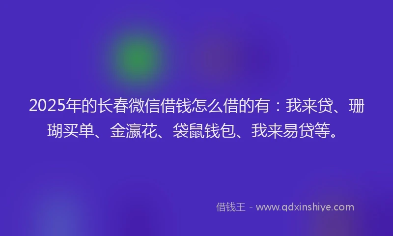2025年的长春微信借钱怎么借的有：我来贷、珊瑚买单、金瀛花、袋鼠钱包、我来易贷等。