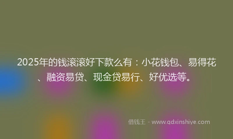 2025年的钱滚滚好下款么有：小花钱包、易得花、融资易贷、现金贷易行、好优选等。