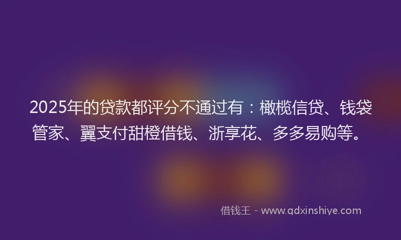 2025年的贷款都评分不通过有：橄榄信贷、钱袋管家、翼支付甜橙借钱、浙享花、多多易购等。