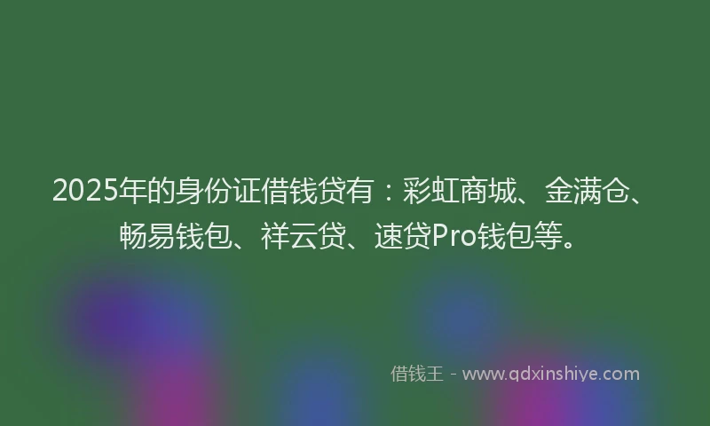 2025年的身份证借钱贷有：彩虹商城、金满仓、畅易钱包、祥云贷、速贷Pro钱包等。