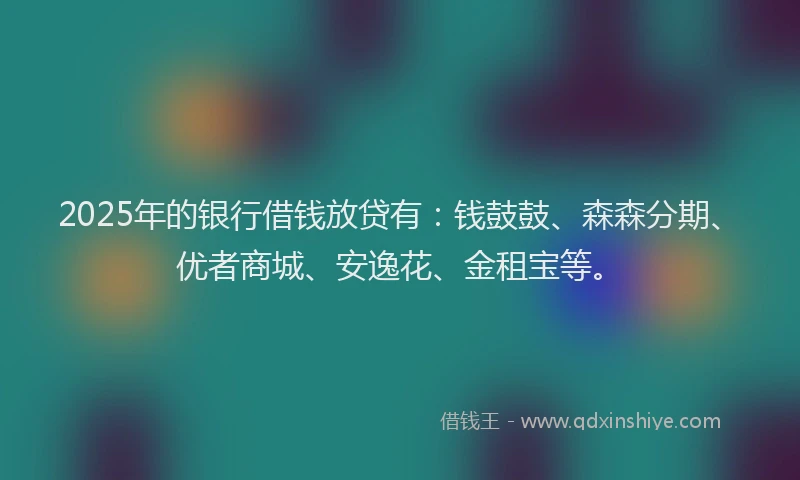 2025年的银行借钱放贷有：钱鼓鼓、森森分期、优者商城、安逸花、金租宝等。