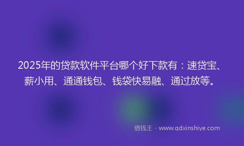 2025年的贷款软件平台哪个好下款有:速贷宝、薪小用、通通钱包、钱袋快易融、通过放等。