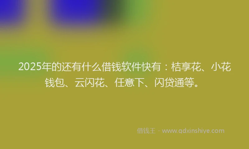 2025年的还有什么借钱软件快有：桔享花、小花钱包、云闪花、任意下、闪贷通等。
