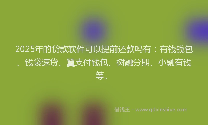 2025年的贷款软件可以提前还款吗有：有钱钱包、钱袋速贷、翼支付钱包、树融分期、小融有钱等。