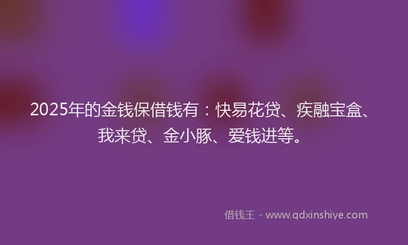 2025年的金钱保借钱有：快易花贷、疾融宝盒、我来贷、金小豚、爱钱进等。
