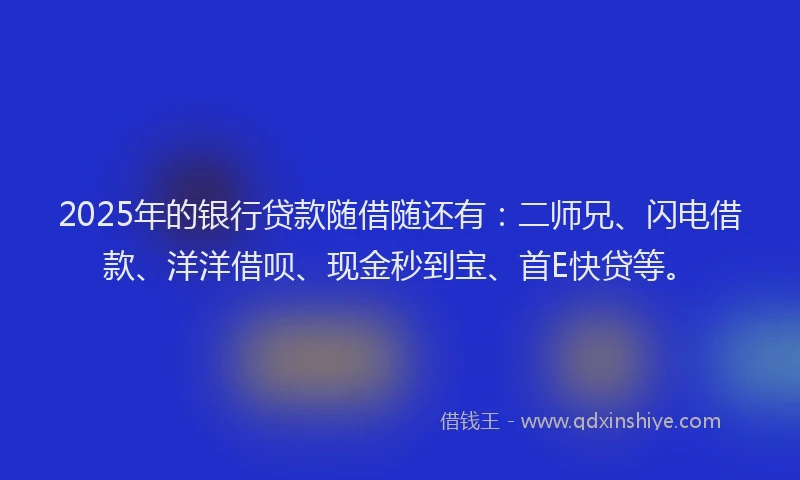 2025年的银行贷款随借随还有：二师兄、闪电借款、洋洋借呗、现金秒到宝、首E快贷等。